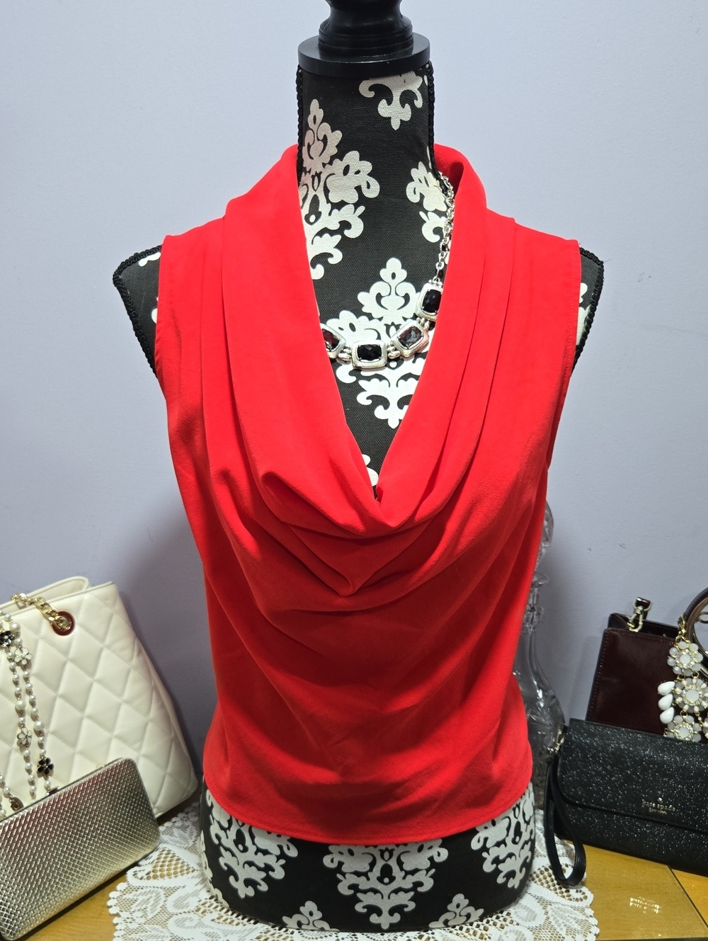 Zara Red Draped Cowl Neck Sleeveless Top